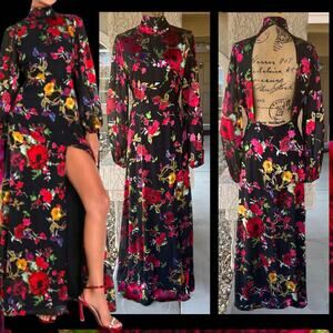 Lulu's Floral Maxi Dress - Black and Red